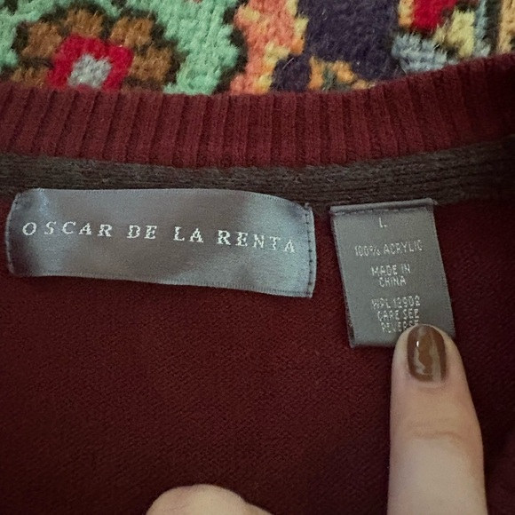 Oscar de la Renta Deep Red V-Neck Sweater - Picture 3 of 3